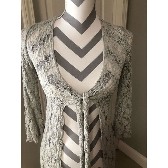 CAbi pale gray long lace duster - Picture 3 of 8